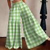 Women's High Waist Wide Leg Pants Loose Fit Lightweight Plaid Print Casual Trousers with Elastic Waistband Comfortable Fit