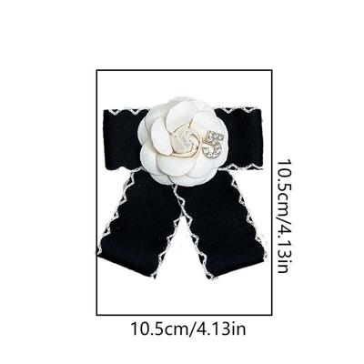 French Retro Camellia Bow Tie Corsage Brooch Black Simple Mourning Brooch Neckline Accessories Shirt Collar Pins