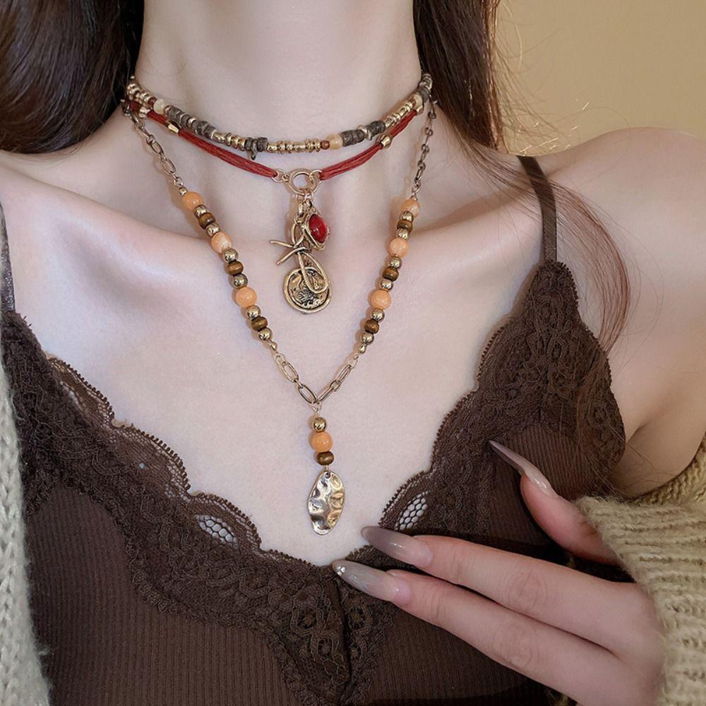 Butterfly Multi-layer Stacked Necklace Bohemian Clavicle Chain Ethnic Style Beads Necklace Girls