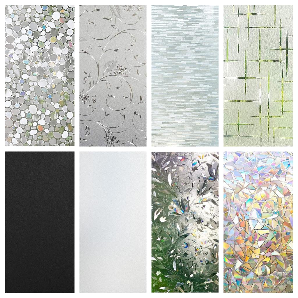 Glass Privacy Film Rainbow 3D Decorative Glass Vinyl Stained Glass Decals Static Cling Window Sticker Non-Adhesive Films