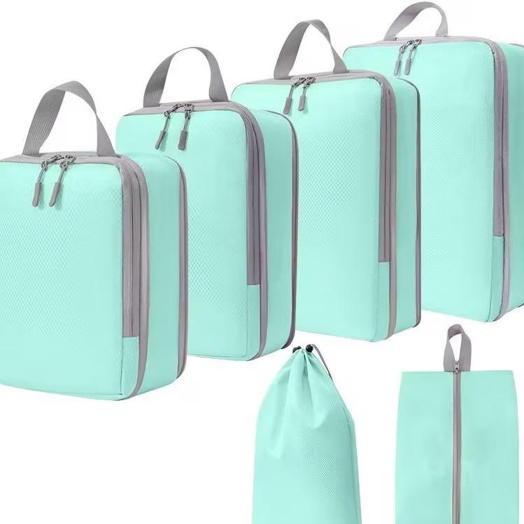4/6pcs Compressible Packing Travel Storage Bag Cubes Waterproof Suitcase Nylon Portable With Handbag Luggage Organizer Ryanai