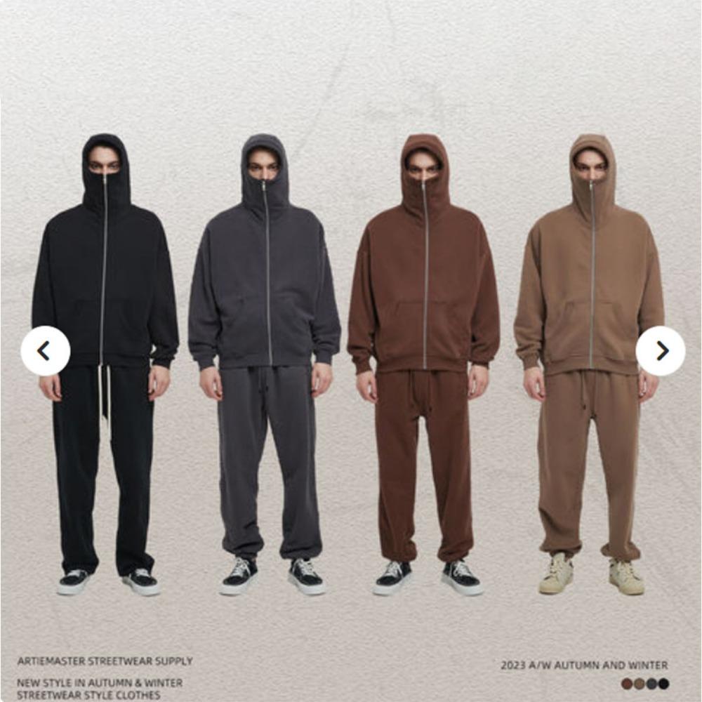 Men's Cross Border New American High Neck Face Protection Hoodie Black Basic Heavy Duty Zipper Cardigan