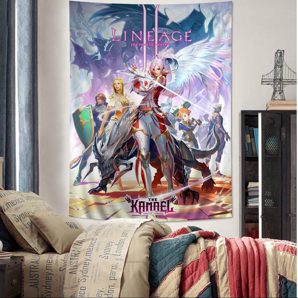 Lineage 2 Games Anime Tapestry Hippie Flower Wall Carpets Dorm Decor Cheap Hippie Wall Hanging