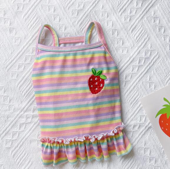 Pet Dog  Ruffle Striped Skirts Vest for Bulldog Cat Sweet Spring Summer Party Slim Dress Puppy Skirt