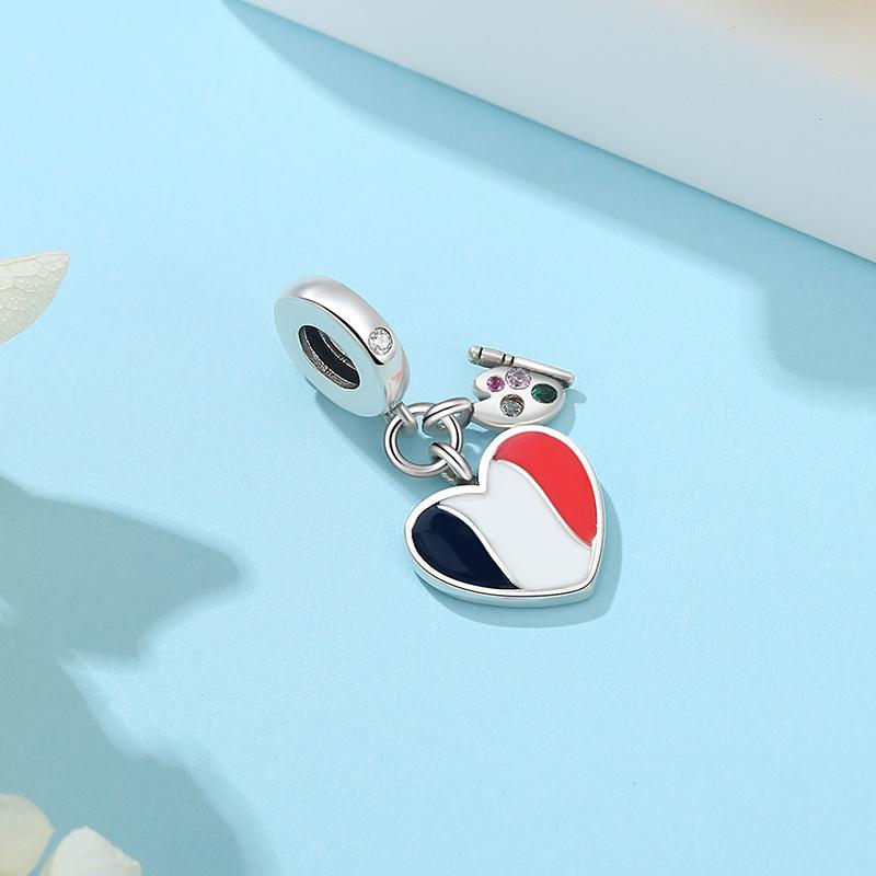 Original 925 Silver Charms Flag Pendant Love Hearts Beads Fit Bracelets Necklaces For Women DIY Jewelry Gift