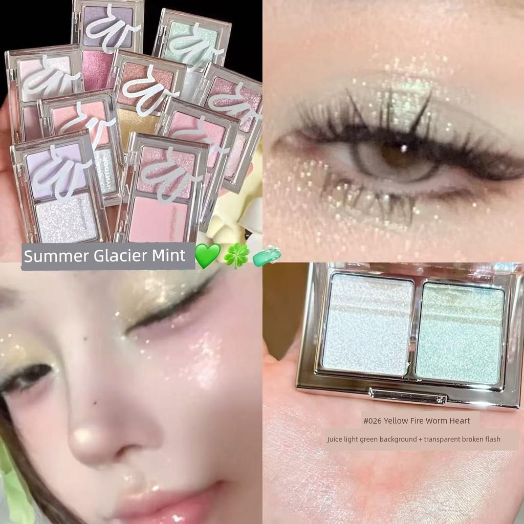 Summer Glacier Mint! Black Rabbit Double-Color Eye Shadow Flash Thin and Glittering Highlight Brightening Atmosphere Color Mint Green Easy To Color