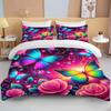 Neon Romantic Butterfly Roses Print Bedding Set Duvet Cover 1 Duvet Cover 2 Pillowcases Adult and Children Bedding Set Luxury
