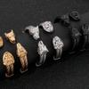 Gotisch Goldfarbe Edelstahl Wolf Löwenkopf Offener Armreif Manschettenarmband für Mann Herren Männlich am Handgelenk Schmuck Zubehör
