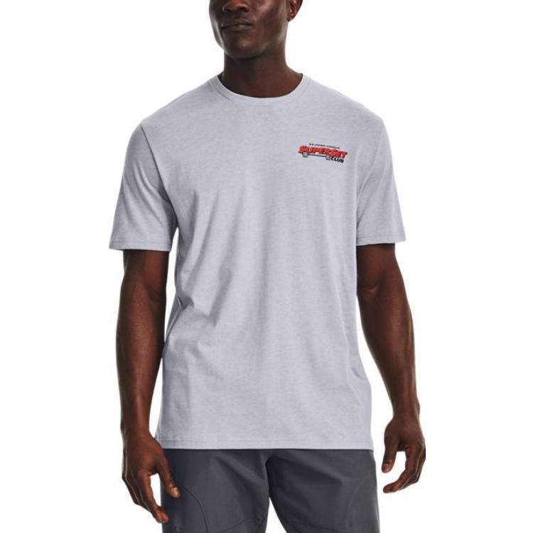 Under Armour Solid Color Printed Training Loose Fit Crew Neck Short Sleeve T-Shirt Men Tops Gray 1373996-011