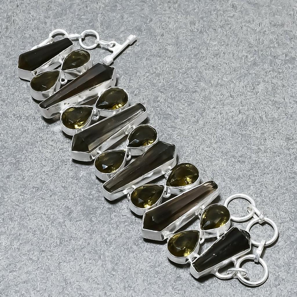 Smoky Quartz Gemstone Bracelet Statement Adjustable Link Handmade Jewelry 9"