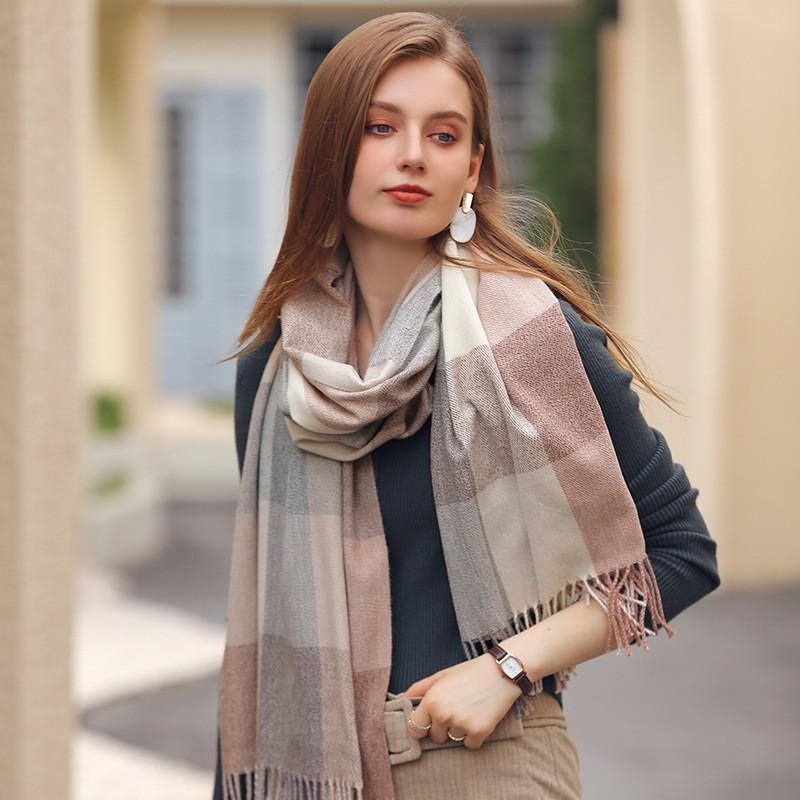 Soft Acrylic Plaid Scarf Women Winter Warm Shawl With Fringe Casual Chic Accessory