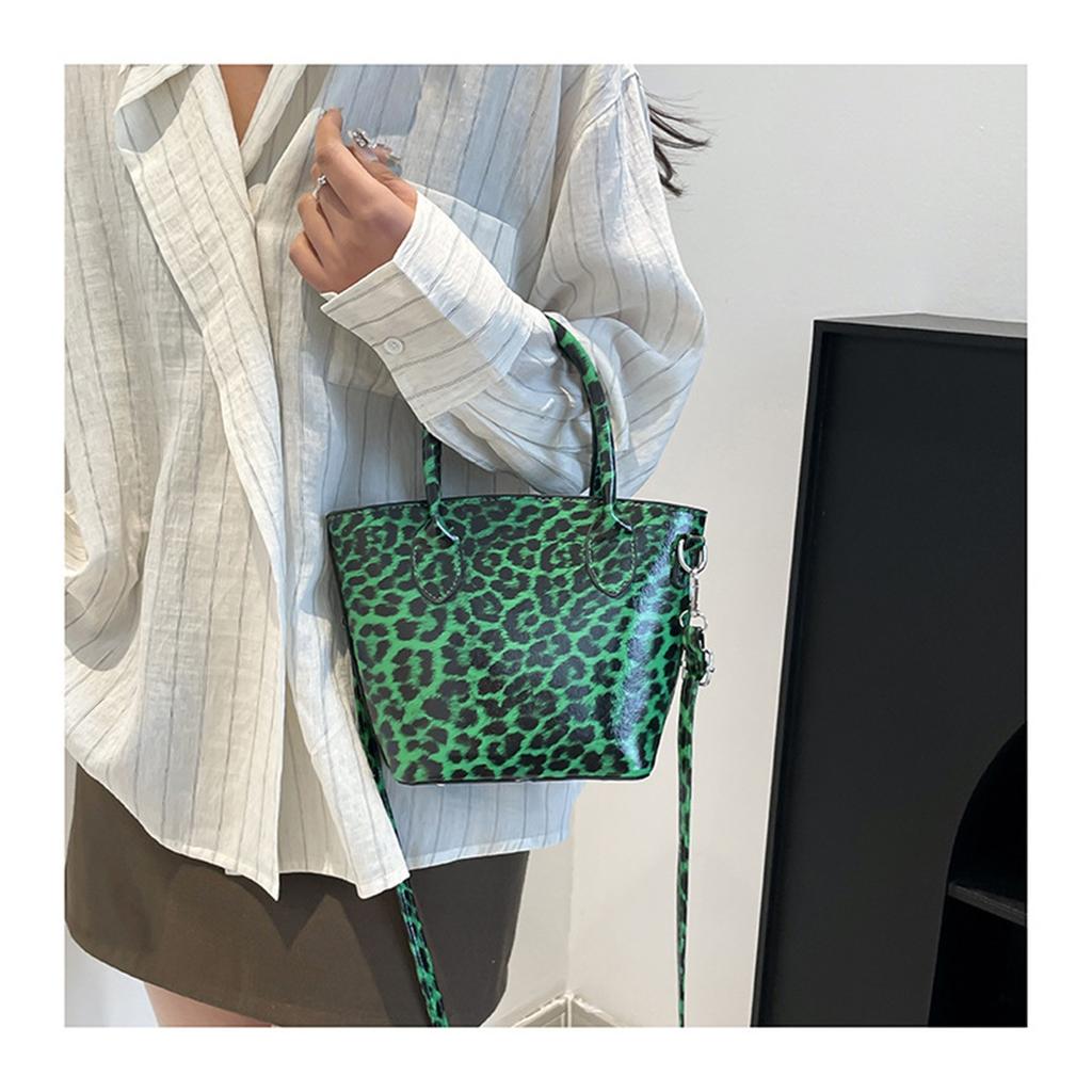 Fashion Trend Leopard Personality Texture Simple Style Crossbody Shoulder Handbag Bucket Bag Female