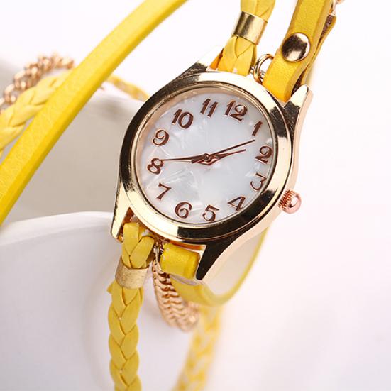 Kobiety w stylu vintage wielowarstwowa pleciona bransoletka ze stopu sztucznej skóry Wrist Watch Jewelry