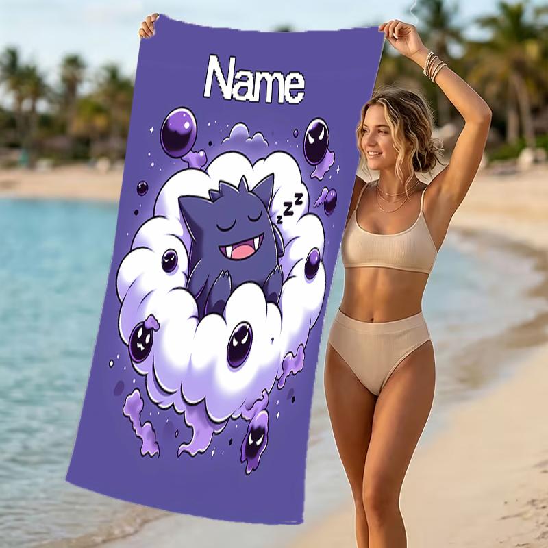 Customizable personalized beach towels Pokémon Gengar themed designs.Suitable for the beach, yoga, sports;ideal as beach accessories