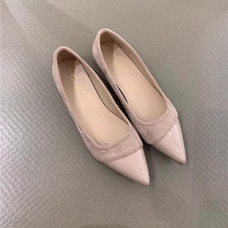 2025 spring new French temperament pointed Mary Jane single shoes women's shoes stiletto high-heeled splicing high-heeled single shoes