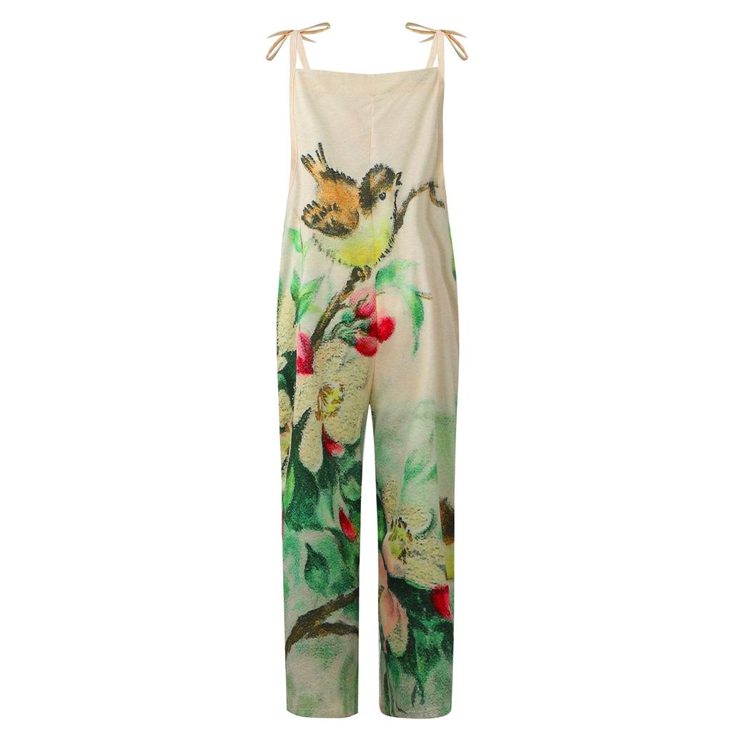 Women's Fashion Summer Sweet Loose Casual Print Retro Strappy Jumpsuit