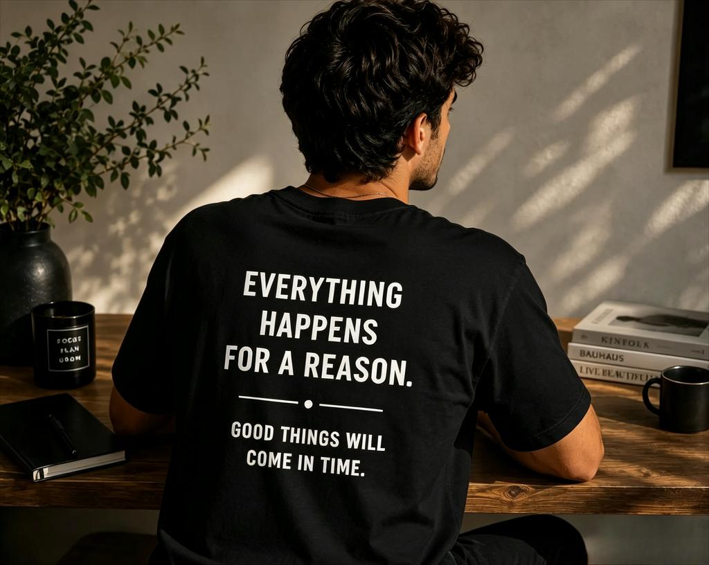 Everything Happens For A Reason Shirt Inspirational Quote Tshirt Positive Mindset Tee Motivational Back Print Unisex Gift
