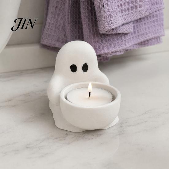 Ghost Themed Home Decoration Halloween Candle Holder, Cute 3D Printed Tea Light Holder for Stable Tealight Display Stand Scented Candles, Small