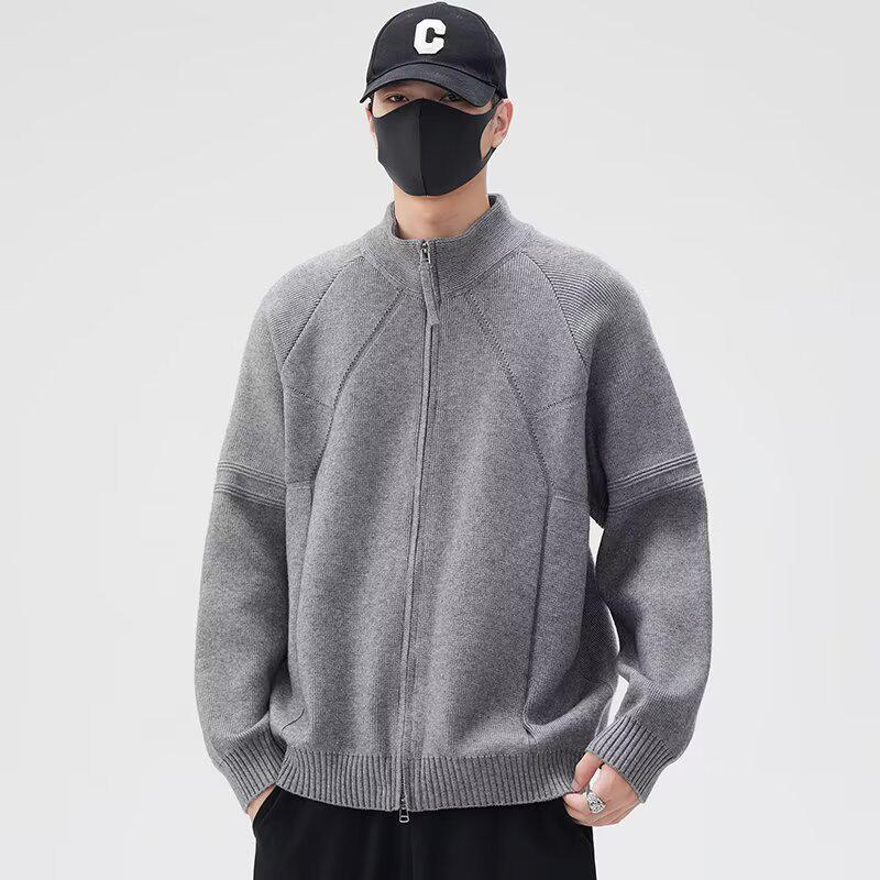 Мужской вязаный кардиган свитер со стойкой - Осенне-зимний трендовый универсальный повседневный свободный жакет Medium серый 2380₽