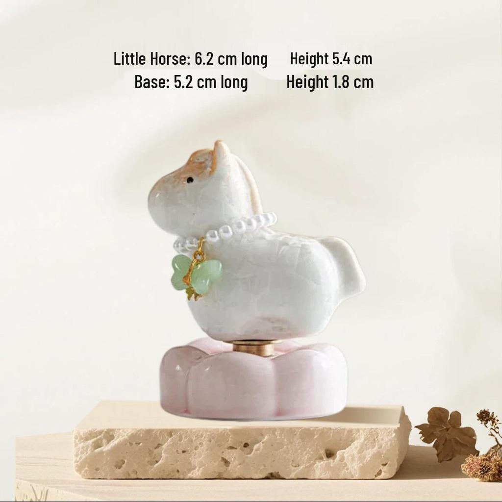 Rotating Crystal Glaze Ceramic Horse Tea Pet Ornament - Year of the Horse Gift.