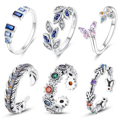 Modische Kupferfarbene Ringe Blauer Zirkon Schmetterling Blatt Blume Unregelmäßigkeit Geteilte Ringe Für Frau Feiner Schmuck Geschenke