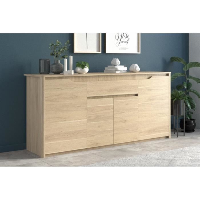 Buffet Bas BETTY - Chêne Dakota - 4 Portes, 1 Tiroir - 185 X 46 X 85,5 Cm