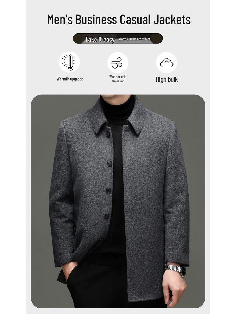 Hengyuanxiang Herren Quadratischer Kragen Mittellanger Wollmantel mit Abnehmbarem Daunenfutter - 2025 Herbst/Winter Warmer Windbreaker