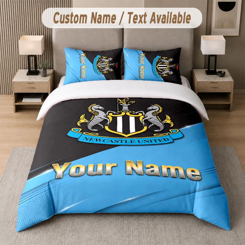 Custom Bedding Set Newcastle United FC Pattern, Print Name Text 1 Duvet Cover Plus 2 Pillowcases Home Textile