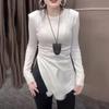 German Velvet Long Sleeve Irregular Slit Women's Bodycon T-shirt: Autumn/Winter Waist-Cinching Slimming Base Layer