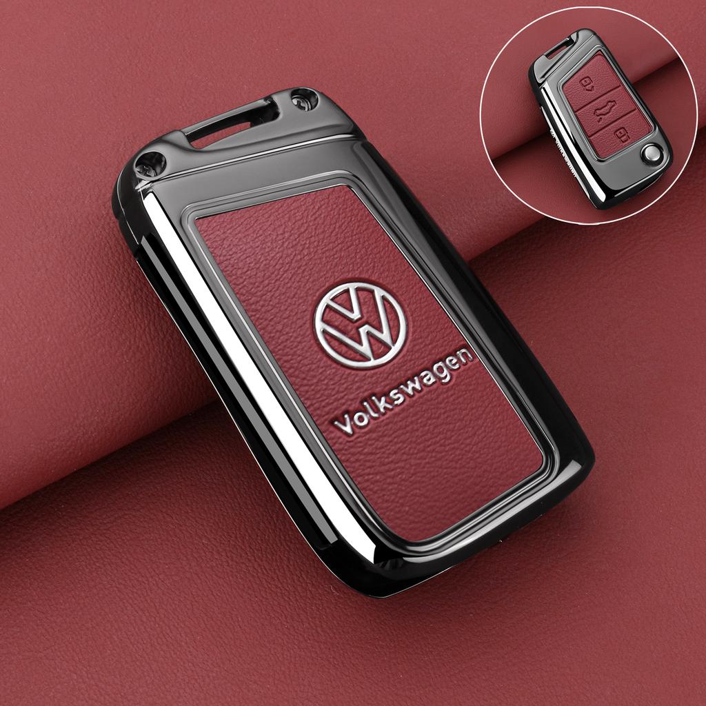 For VW Zinc Alloy Leather Car Key Case Protection Cover Shell Fob for VW Volkswagen Golf 7 MK7 Tiguan MK2 T-roc T-cross Access