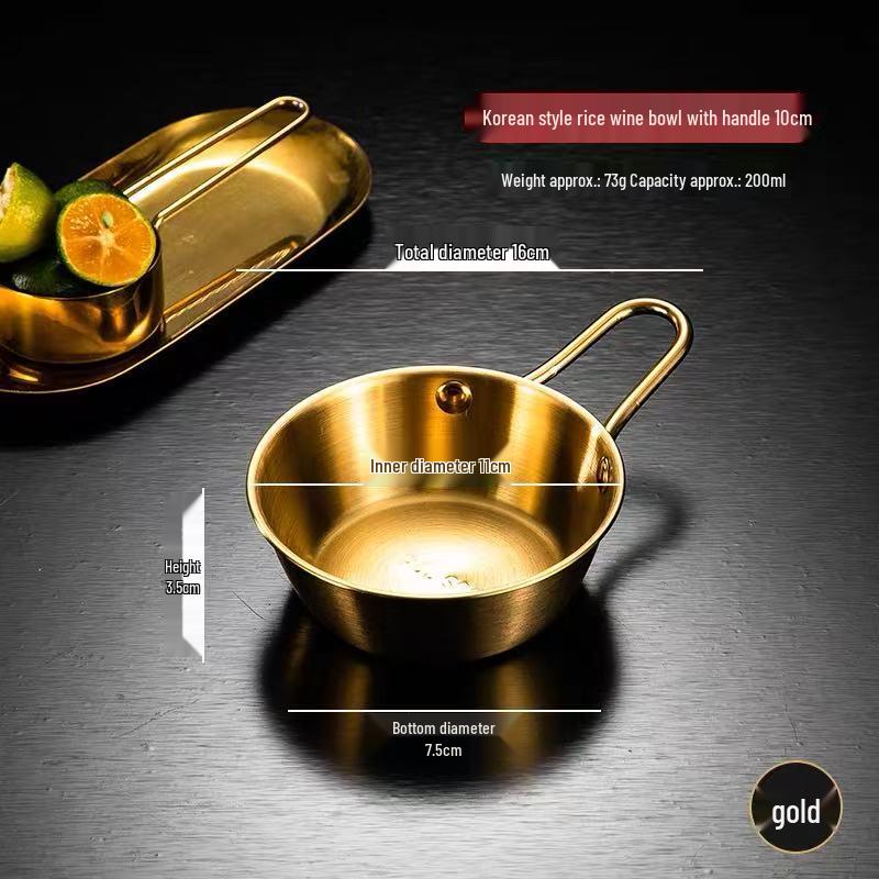 Juego de Cuenco para Vino de Arroz y Plato para Aperitivos de Acero Inoxidable con Doble Asa Estilo Coreano