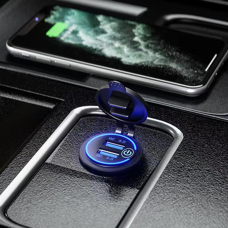 Waterproof Motorcycle Modified Car Phone Charger with QC3.0 Fast Charging - Dual USB Adapter
