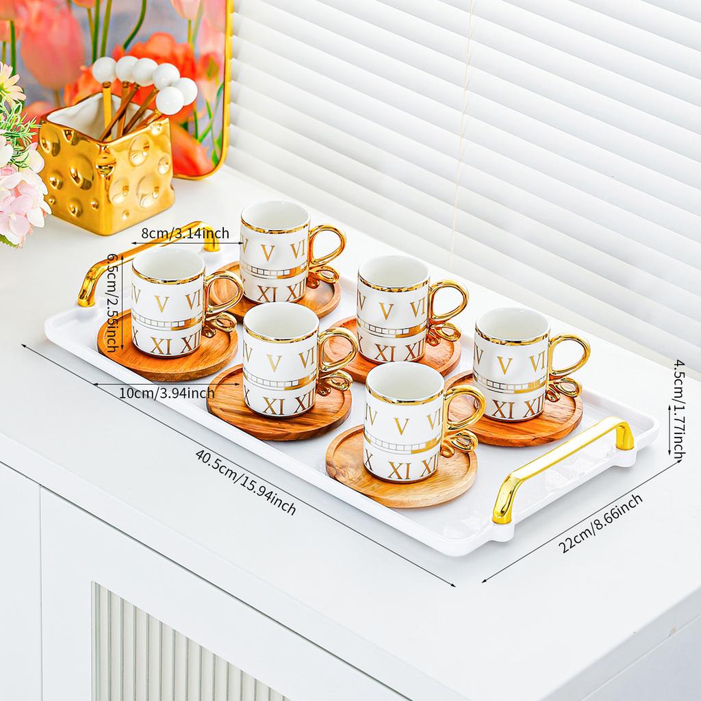 Europäisches Keramik-Kaffeetassenset, hochwertiger exquisiter Griff mit Tablett, Nischen-Britisches Nachmittagsteeset, Tassen- und Untertassenset