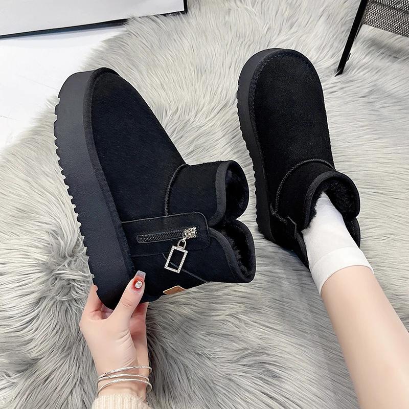 Fashion Women's Boots 2024 New Solid Color Thick-soled Hot-selling Shoes for Women Boots Winter Round-toe Plush Warm Short Snow Boots