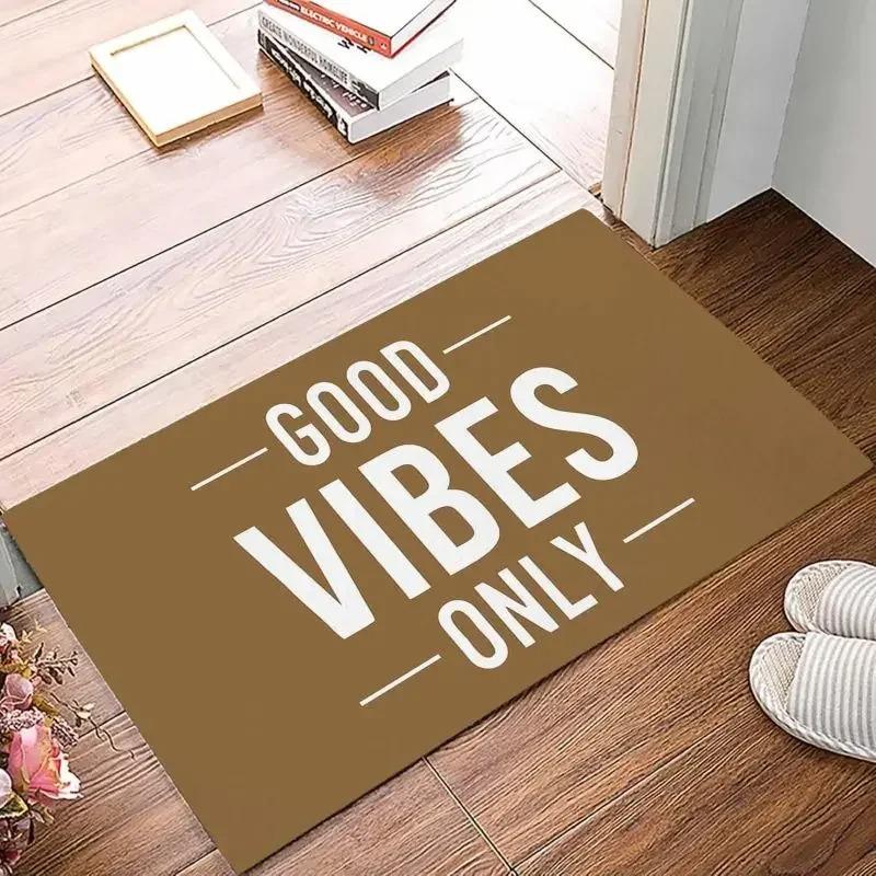 Positive Quote Door Mat Good Vibes Only Design Colorful Home Decor Rug Waterproof Non Slip Welcome Mat for Entryway Living Room