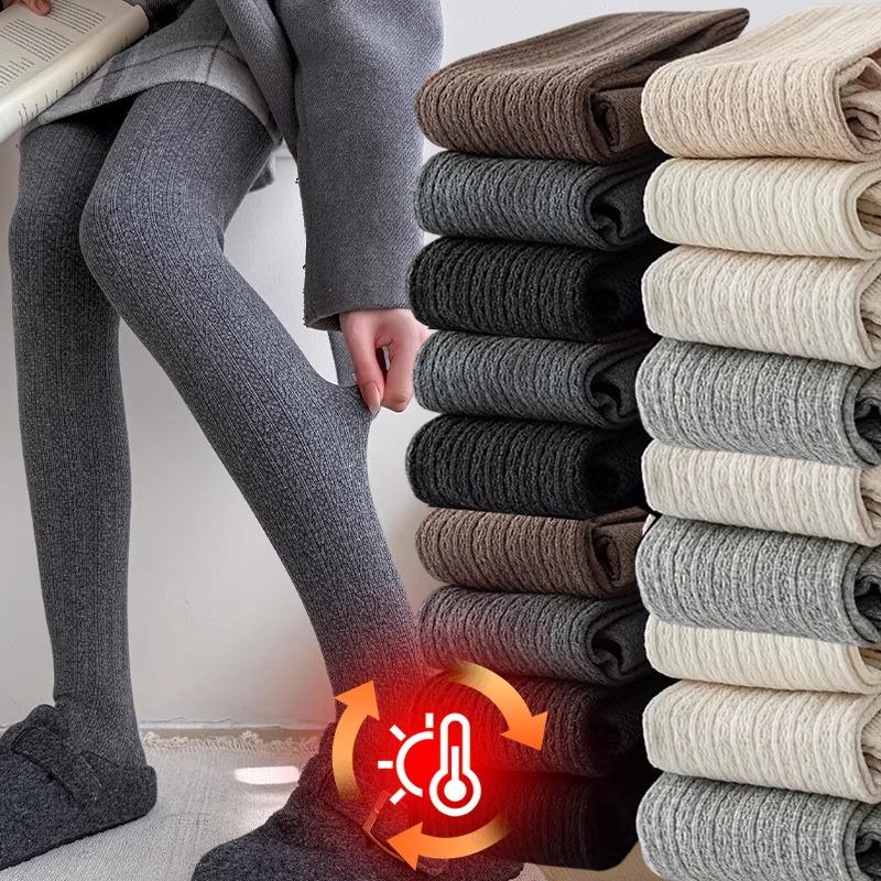 Korean Simple Vertical Striped Tights for Women Vintage Thermal Light Slimming Stockings Winter Versatile Pantyhose Leggings