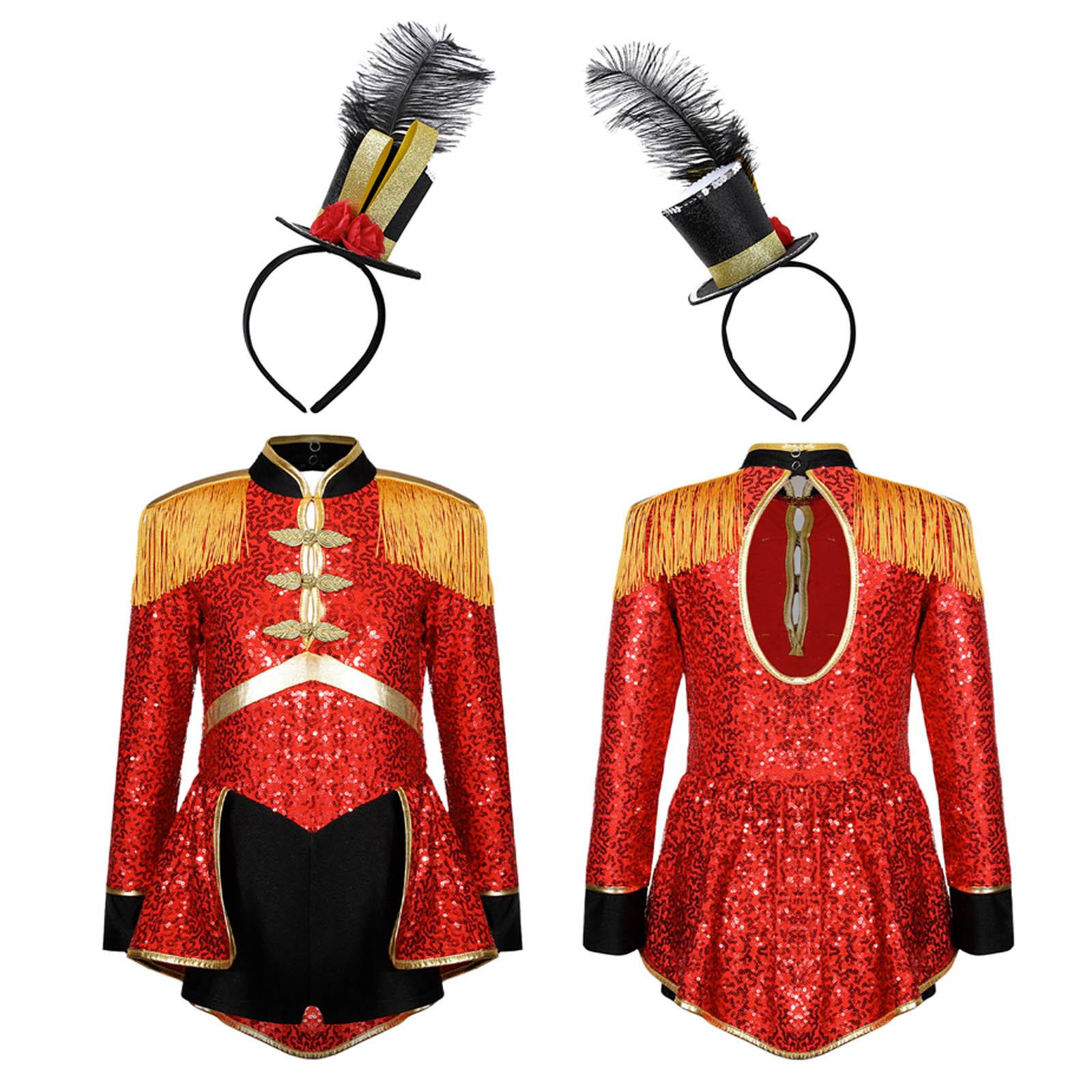 

Костюм для девочек Ring Master, детский комбинезон с блестками для барабанщика и фокусника, цирковой наряд на Хэллоуин 5-6 Years