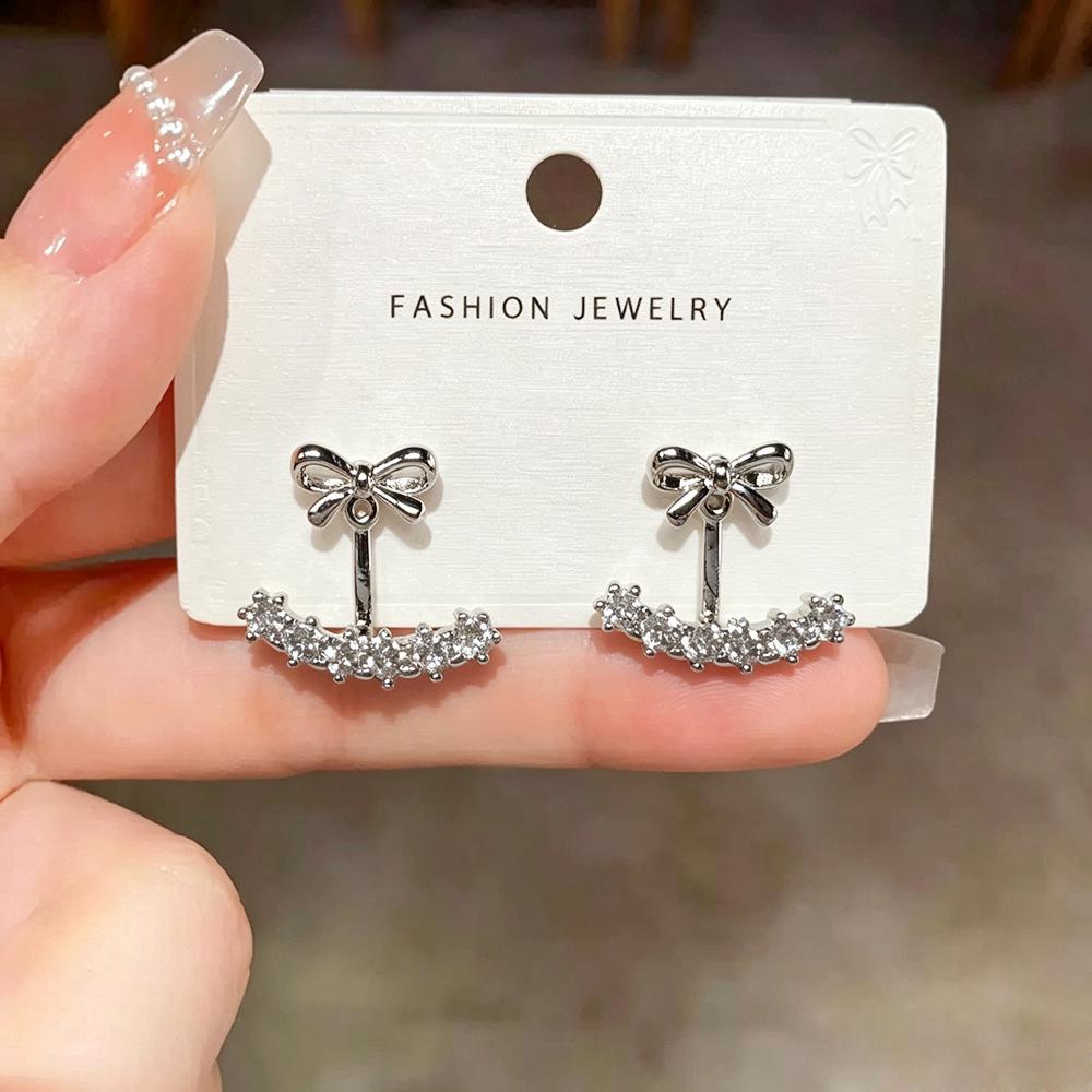 Niche Fashion Zircon Bow Earrings: Elegant Light Luxury for Women