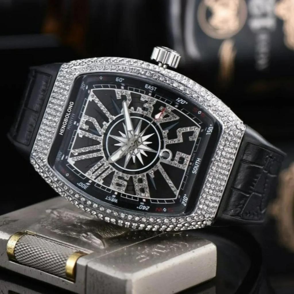 Hengbolong Watch Mule Wine Barrel-shaped Diamond-encrusted Fashion Business Quartz Watch Men