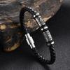 Trendy European-American Woven Leather & Stainless Steel Bracelet