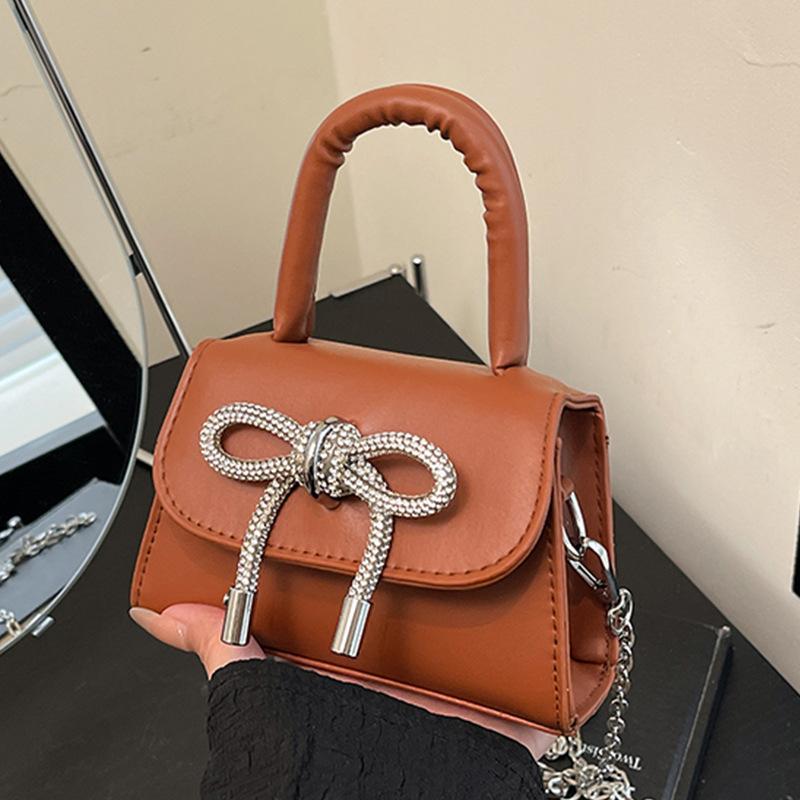 Mini Exquisite Solid Color Bow Handbag 2025 Summer Popular Versatile Small Chain Shoulder Messenger Bag Women