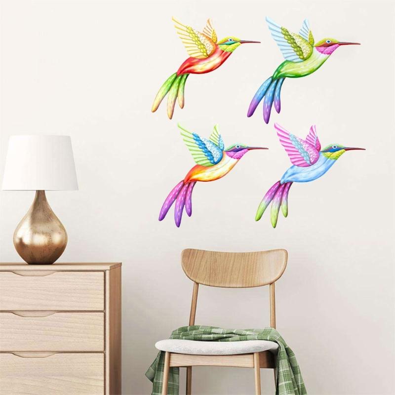 Metal Hummingbird Wall Art Decoration Iron Bird Sculpture Waterproof Wall Hanging Figurines Ornament Decorations