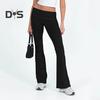 Women Pants Mid-rise Elastic Waist Adjustable Side Drawstring Long Trousers Solid Color Skinny Flared Pants Daily Wear