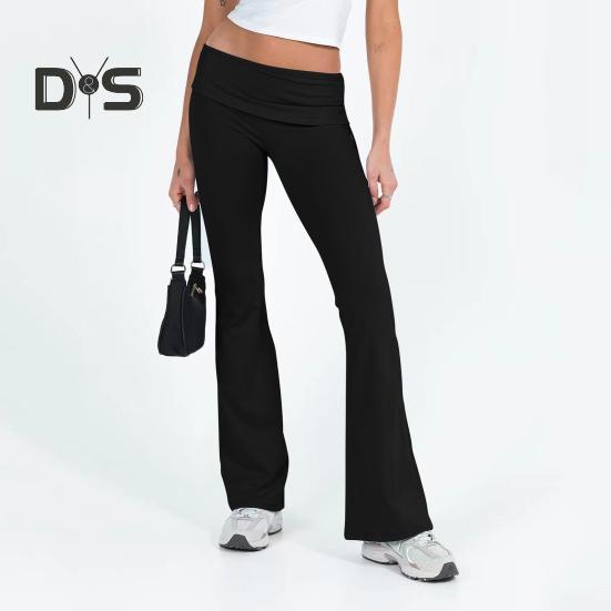 Women Pants Mid-rise Elastic Waist Adjustable Side Drawstring Long Trousers Solid Color Skinny Flared Pants Daily Wear