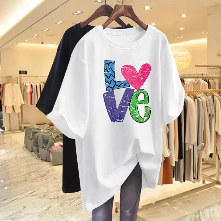 

2025 футболка из чистого хлопка средней длины с коротким рукавом женская нишевый дизайн летняя новинка свободный топ инс S белый