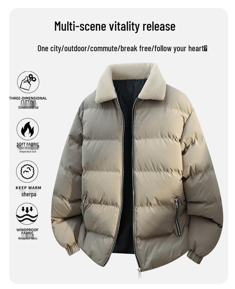 2025 Winter Herren Trendige Dicke Baumwolljacke mit Schönem Pelzkragen und Stehkragen