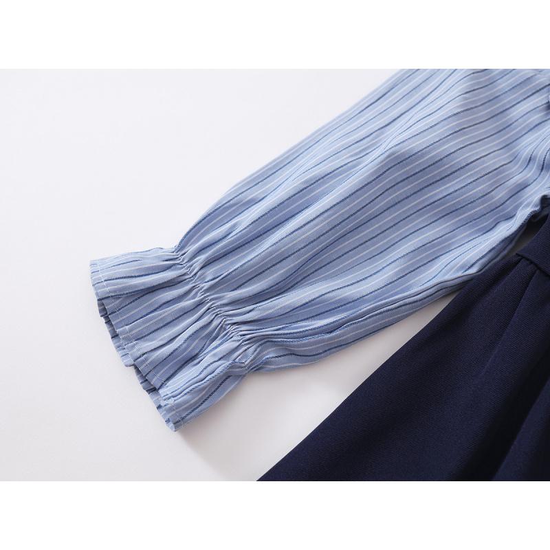 Girls' College Style Dress Autumn New Baby Girl Fake Two-Piece Korean Style Striped Color-Block Long Sleeve Dress