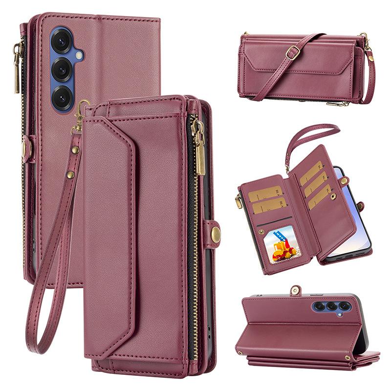 Multifunctional Leather Case Zipper Wallet Card Case Leather Case Flip Samsung iPhone Case