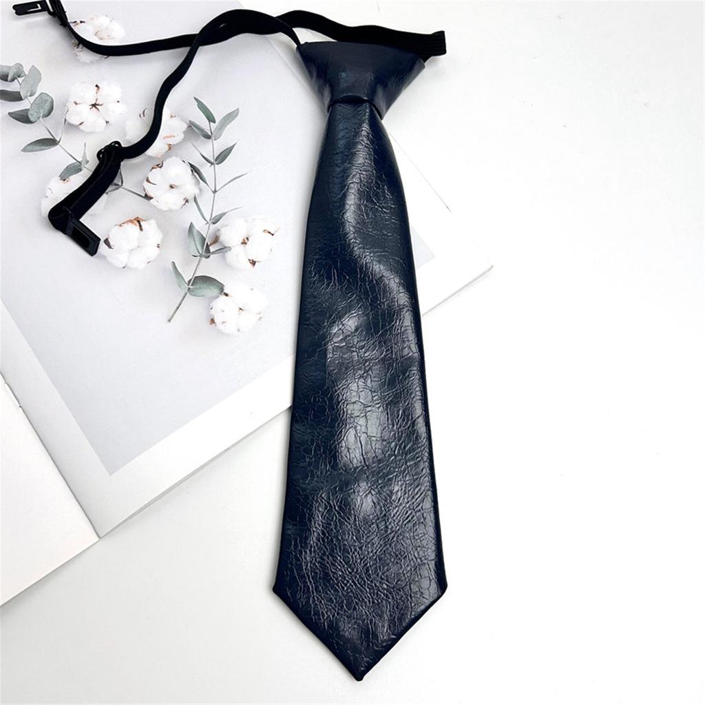 Campus Preppy Necktie Faux Leather Neck Tie Student Uniform Adjustable Pre Tied Neck Tie Shirt Collar Neckwear for Women