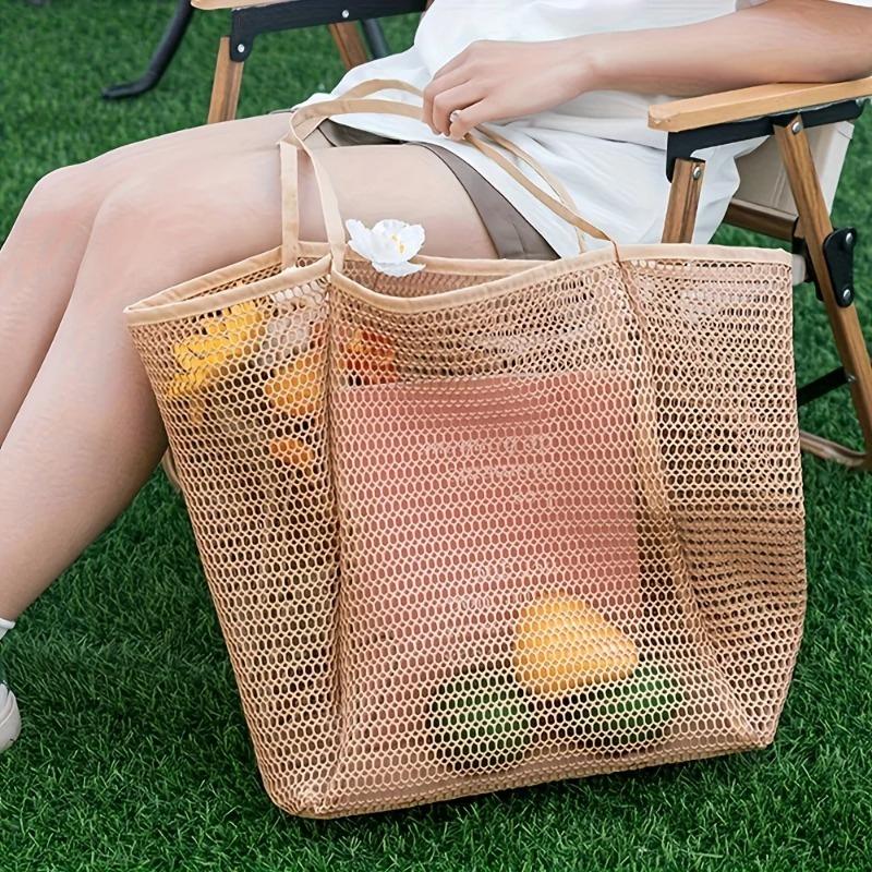 Women Large Capacity Beach Bag Durable Polyester Woven Shoulder Bag Portable Storage Bag Foldable Swimming Bag for Travel Purse